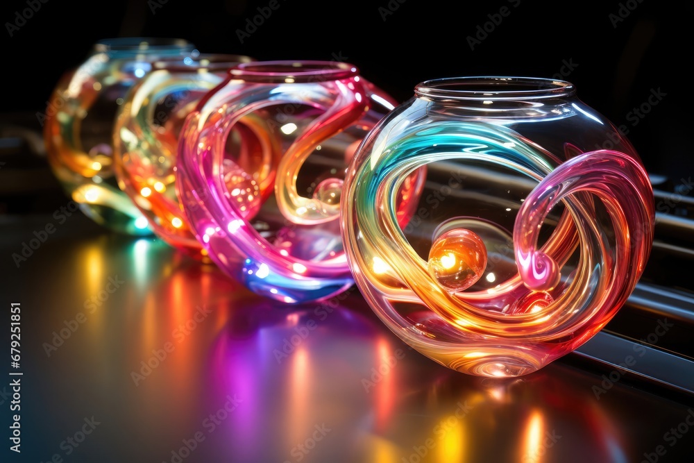 Poster Vibrant Display of Colorful Lights on a Table Illuminating a Striking Generative AI