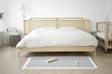 Fototapeta na wymiar Beautiful modern minimalistic bedroom interior