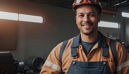 Skilled and Smiling: Portrait of a Mechanic in Work Overalls