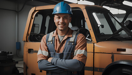 Skilled and Smiling: Portrait of a Mechanic in Work Overalls