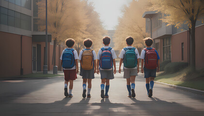 "Back to Learning: A Group of Elementary Schoolers Walking Towards the School