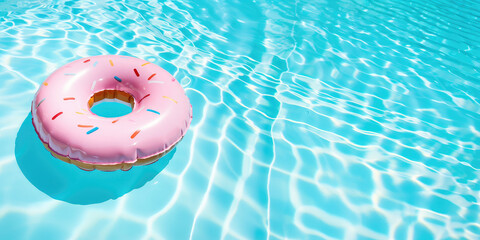 swimming inflatable ring in the pool, donut, summer, hotel, vacation, weekend, blue clear water, resort, aqua, lifestyle, party, park, beauty, sun, bright light, pink, fun, rubber toy