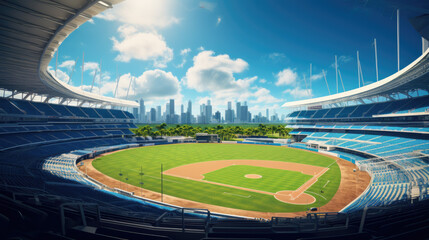 A stadium with a baseball field - obrazy, fototapety, plakaty