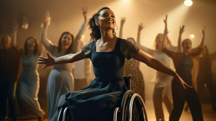 Fototapeta na wymiar A beautiful moment captured as a person with a wheelchair participates in a dance class, expressing themselves through movement