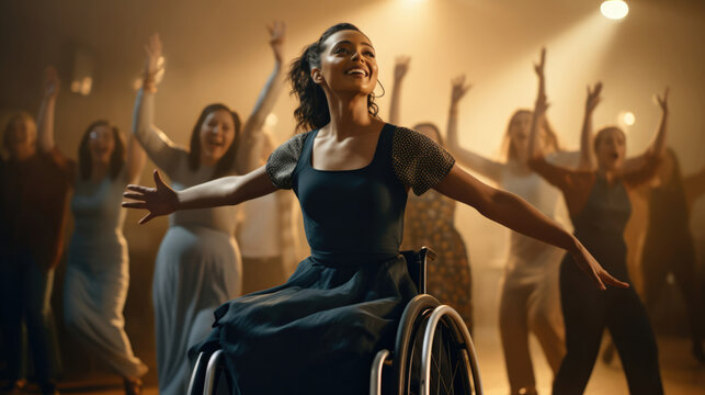 A beautiful moment captured as a person with a wheelchair participates in a dance class,  expressing themselves through movement