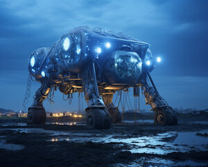 Science Fiction Szene - fremdartiges Bergbau Fahrzeug auf einem Planeten
