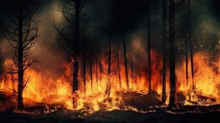 Forest on fire and environment damage and natural habitats, fire is everywhere and air pollution