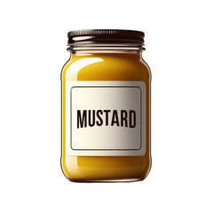 Mustard glass jar isolated on white transparent background, png, 