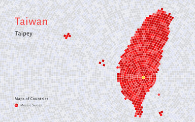 Taiwan Map with a capital of Taipei Shown in a Mosaic Pattern