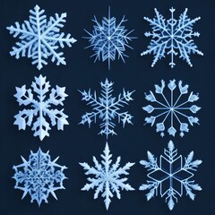  Snowflakes isolated on white background. Ai Generated.
