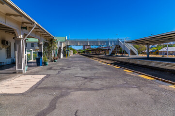 A view along the platform at the old railway station Windhoek, Namibia in the dry season