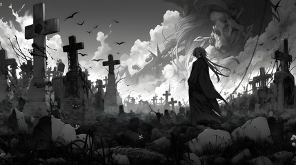 Fototapeta premium Horror anime manga art, background illustration design