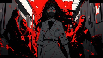 Fototapeta na wymiar Horror anime manga art, background illustration design