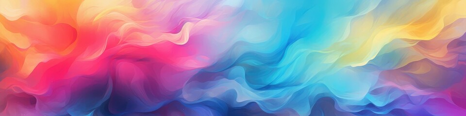Mesmerizing banner of flowing waves and ripples showcasing a seamless grandation of orange, purple, pink, and blue hues, creating a captivating and smooth color spectrum.