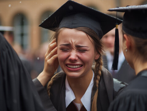 Pictures of the atmosphere at a university graduation ceremony. Emotions: happiness, pride, joy, delight.