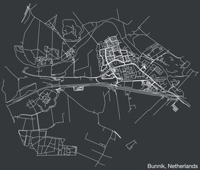 Detailed hand-drawn navigational urban street roads map of the Dutch city of BUNNIK, NETHERLANDS with solid road lines and name tag on vintage background