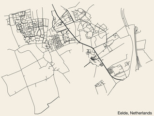 Detailed hand-drawn navigational urban street roads map of the Dutch city of EELDE, NETHERLANDS with solid road lines and name tag on vintage background