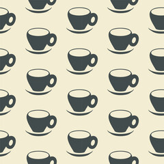 Obraz premium Coffee cup abstract seamless pattern. Stylish diagonal geometrical grid. Black and white vintage colours palette, monochrome surface background. Vector illustration