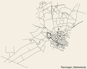Detailed hand-drawn navigational urban street roads map of the Dutch city of PANNINGEN, NETHERLANDS with solid road lines and name tag on vintage background