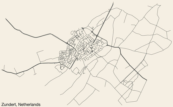 Detailed hand-drawn navigational urban street roads map of the Dutch city of ZUNDERT, NETHERLANDS with solid road lines and name tag on vintage background