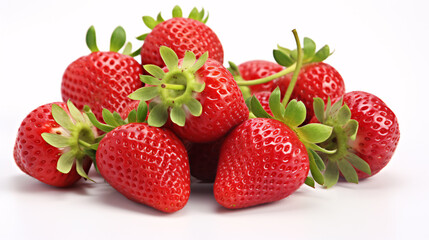 Ripe, scarlet, flavorful strawberries isolated on a glossy backdrop.