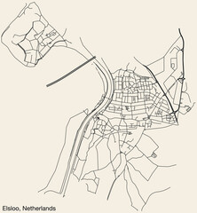 Detailed hand-drawn navigational urban street roads map of the Dutch city of ELSLOO, NETHERLANDS with solid road lines and name tag on vintage background