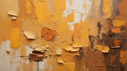 Closeup of abstract yellow, beige, brown  texture background.. Oil, acrylic brushstroke, pallet knife paint on canvas 