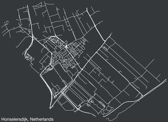 Detailed hand-drawn navigational urban street roads map of the Dutch city of HONSELERSDIJK, NETHERLANDS with solid road lines and name tag on vintage background