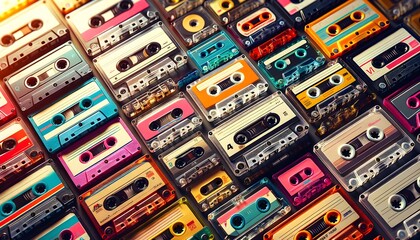 Retro cassette tape flat lay  - obrazy, fototapety, plakaty