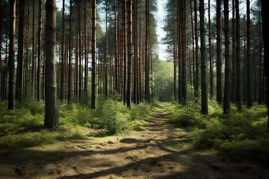 Pine Forest Path. Generative Ai © Shades3d