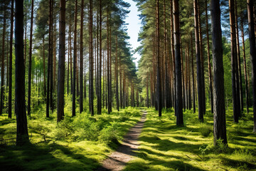 Obraz premium Pine Forest Path. Generative Ai