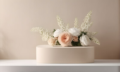 Beautiful flower decoration, product presentation podium