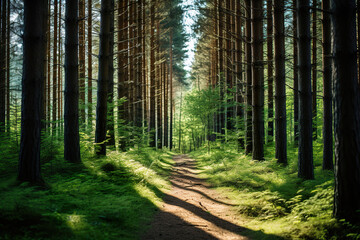 Fototapeta premium Pine Forest Path. Generative Ai