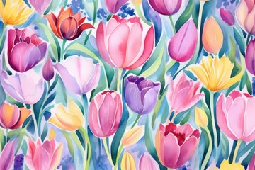 Fototapeta na wymiar Seamless flower nature floral summer spring illustration pattern tulip plant blossom