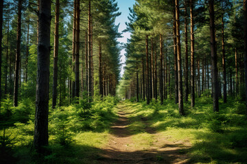 Obraz premium Pine Forest Path. Generative Ai