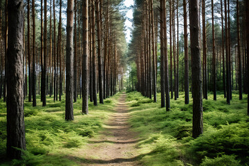 Obraz premium Pine Forest Path. Generative Ai