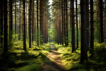 Fototapeta premium Pine Forest Path. Generative Ai