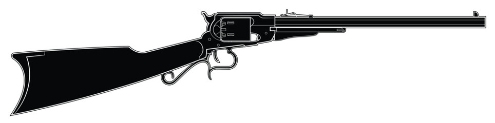 Vector illustration of the black powder Remington 1858 New Army Carbine. Black. Right side.