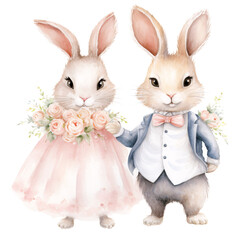 happy bunny rabbit couple beautiful wedding marriage bridesmaid holding flower bouquet