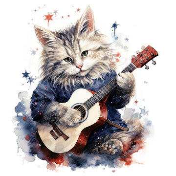 recommend clip art: watercolor American Bobtail guitar clipart, Generative Ai
