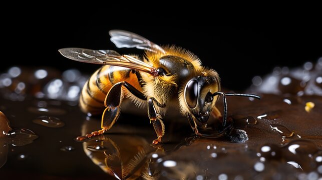 Abeille en gros plan qui butine