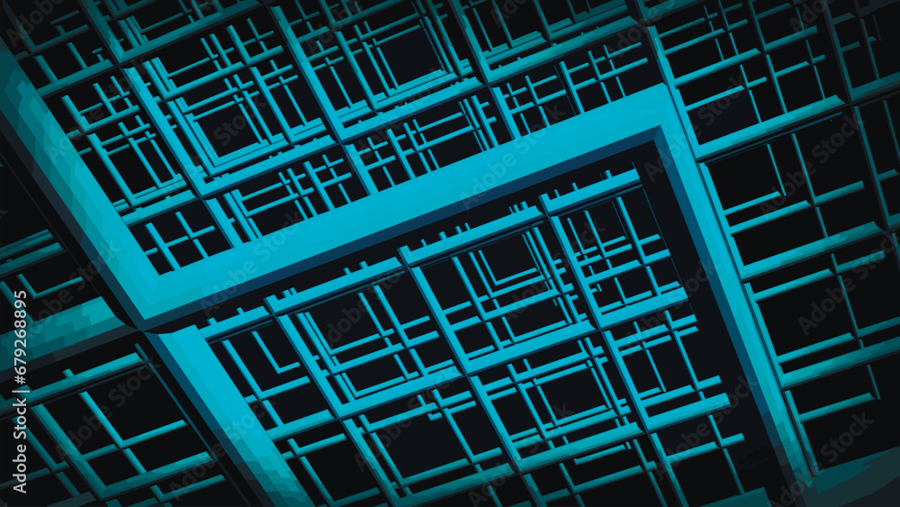 Aufkleber abstract background with blue squares and blue frames on a dark background. abstract blue grid backg