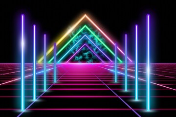 Fototapeta premium colorful night scene in a studio with a wall adorned with neon lights