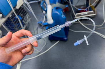 medical syringes with anesthetic drugs in hospital setting, illustrating healthcare, medication, and treatment concept