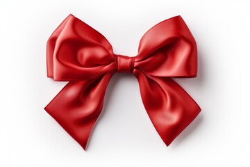 Red ribbon with bow isolated on white background, birthday or valentine's day