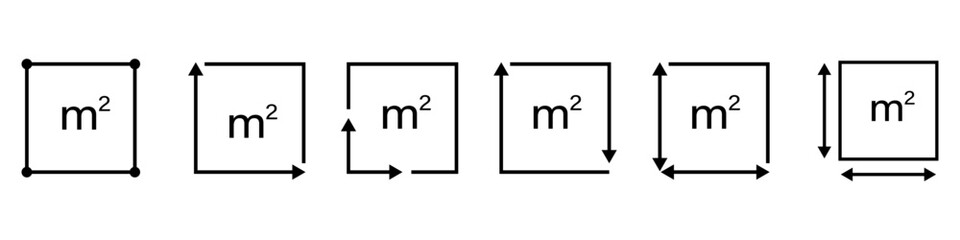 M2 Square meter icon with arrows