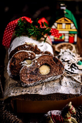Christmas Stollen  Black Forest on a Christmas rustic background