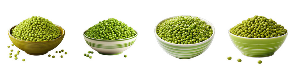 Green mung beans in bowl Hyperrealistic Highly Detailed Isolated On Transparent Background Png File - obrazy, fototapety, plakaty