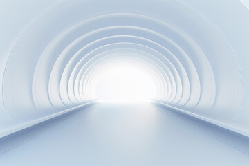 Futuristic empty white tunnel. Round corridor with light for showcase and display products.