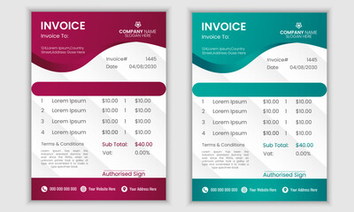 Modern minimal vector business invoice template .Business stationery design payment agreement design template.
